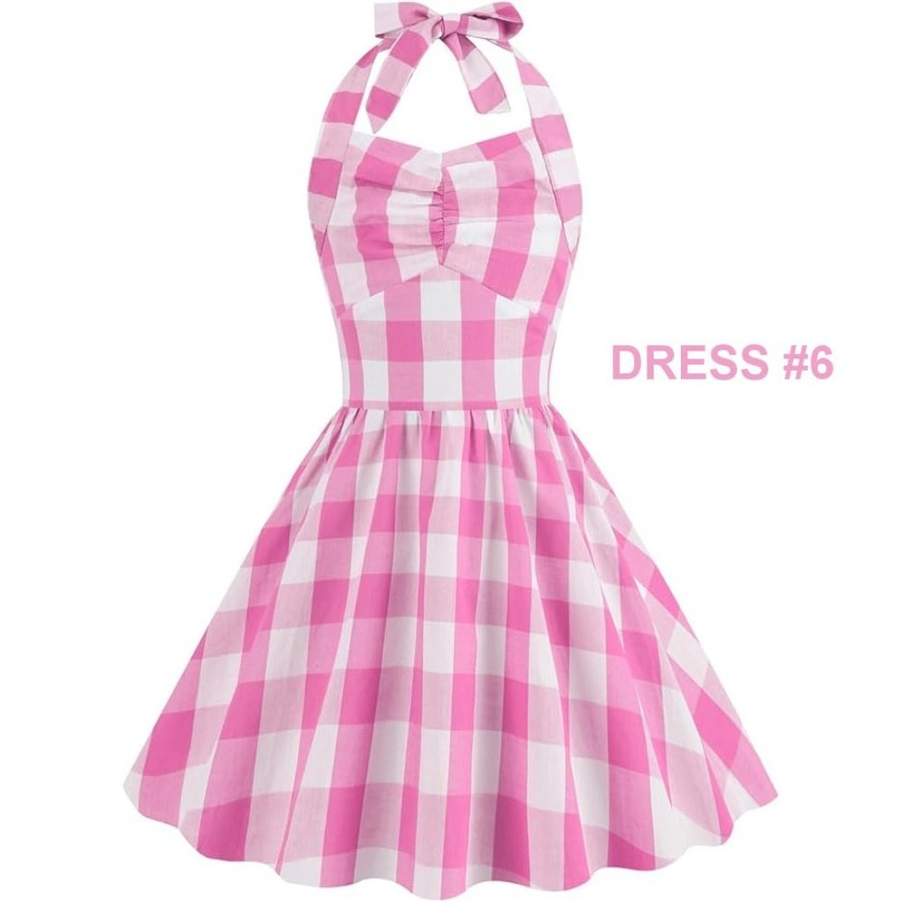NWT Adorable Barbie Costume Movie Pink Gingham Plaid Girls Dresses +Gift - Picture 15 of 16